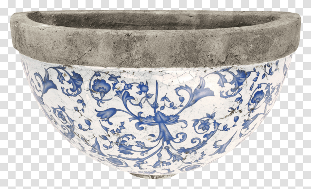 Aged Ceramic Wall Planter Esschert Design Blue And White, Porcelain, Pottery, Bowl Transparent Png