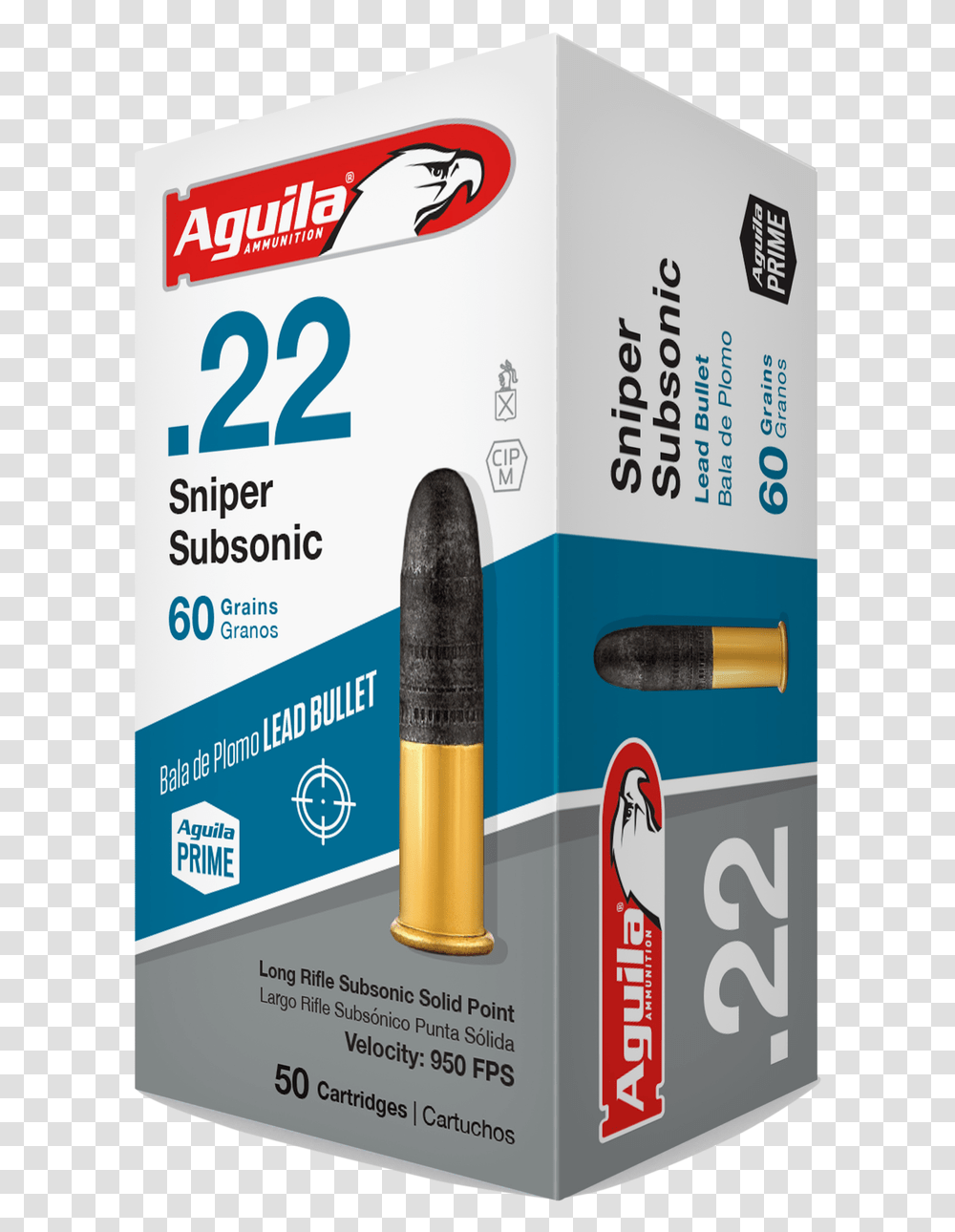 Aguila 22lr Ammunition Sniper Subsonic 60 Grain Lead Aguila Sniper Subsonic, Weapon, Weaponry, Bullet Transparent Png