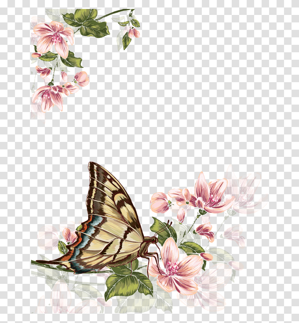 Ai Vector Watercolour Butterfly Butterfly And Flowers Watercolor, Plant, Insect, Invertebrate, Animal Transparent Png