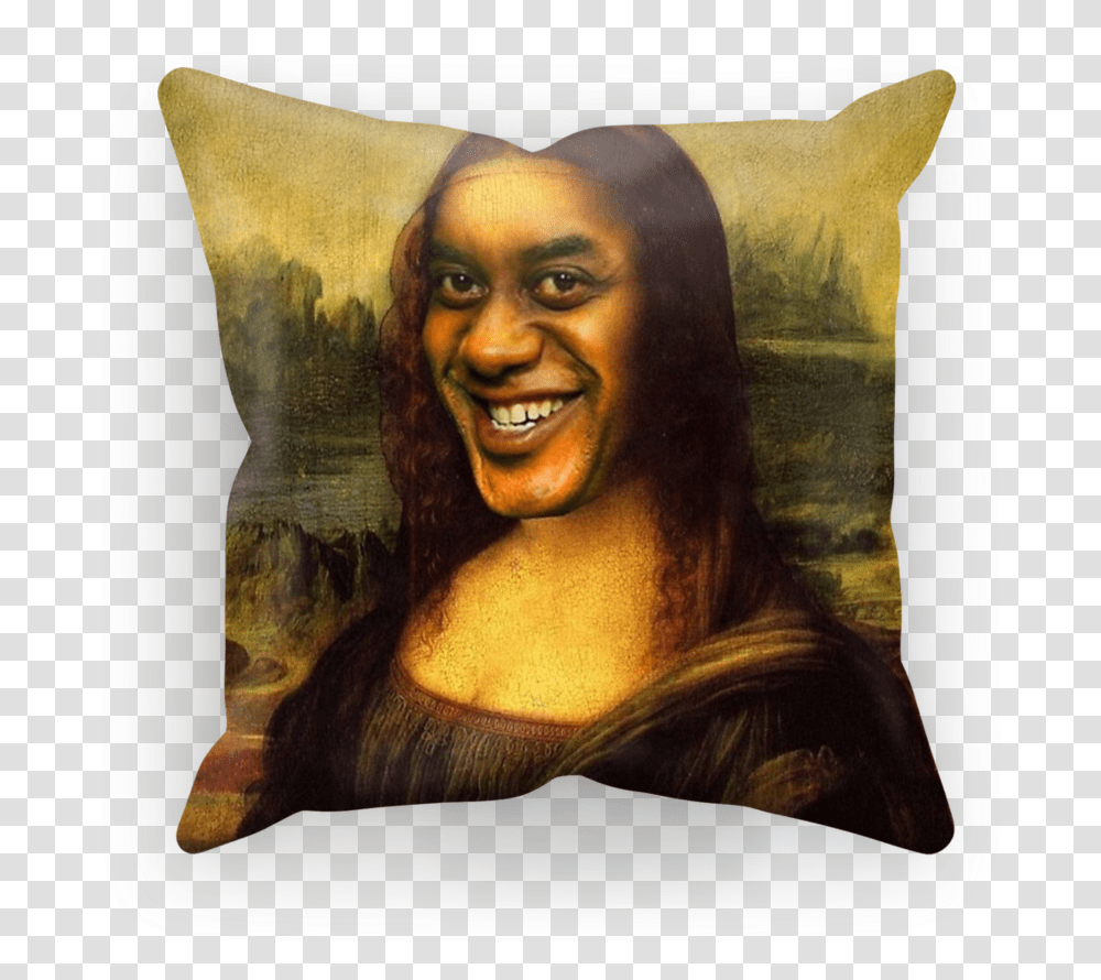 Ainsley Harriott As The Mona Lisa Sublimation Cushion Ainsley Harriott, Pillow, Painting, Person Transparent Png