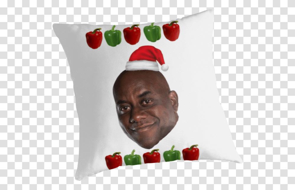 Ainsley Harriott Christmas Jumper Cushion, Pillow, Person, Plant, Food Transparent Png