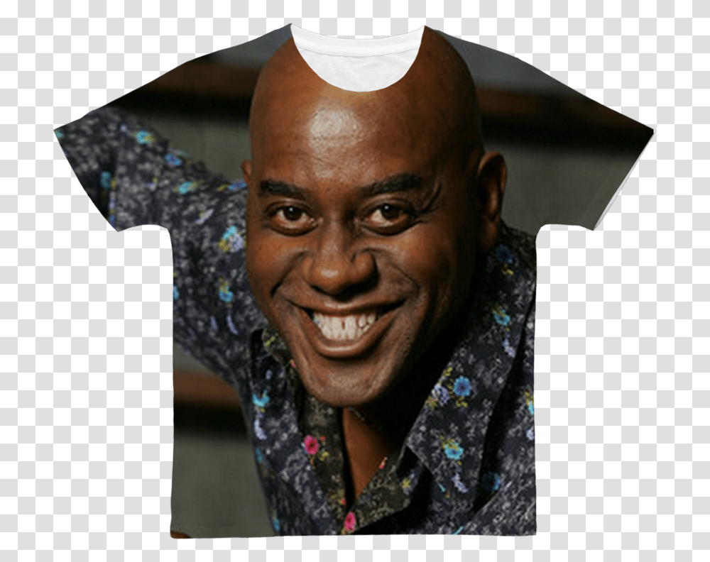 Ainsley Harriott Classic Sublimation Adult T Shirt Pajama Day Meme, Face, Person, Head, Smile Transparent Png