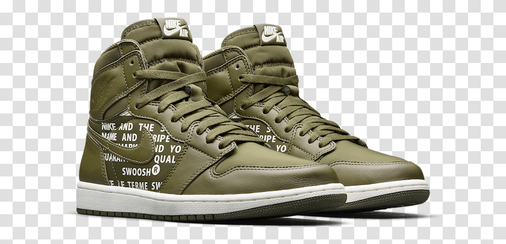 Air Jordan 1 High Og Olive Canvas, Shoe, Footwear, Apparel Transparent Png