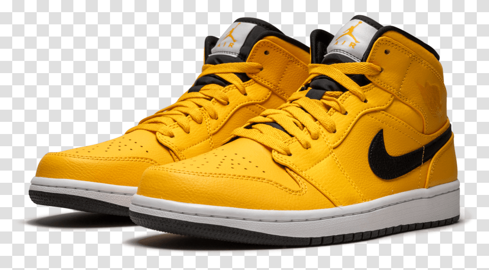 Air Jordan 1 Mid Taxi Yellow, Shoe, Footwear, Apparel Transparent Png