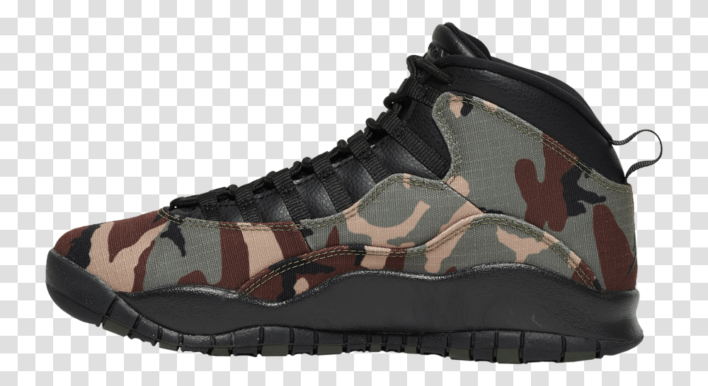 Air Jordan 10 Camo, Apparel, Shoe, Footwear Transparent Png