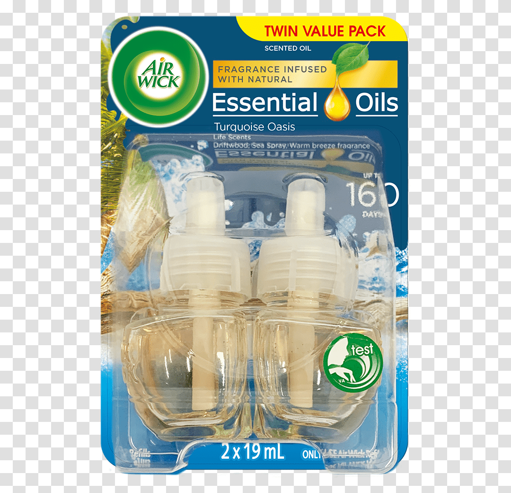 Air Wick Essential Oils Plug In Turquoise Oasis Twin Plastic Bottle, Ice Cream, Poster, Advertisement, Shelf Transparent Png