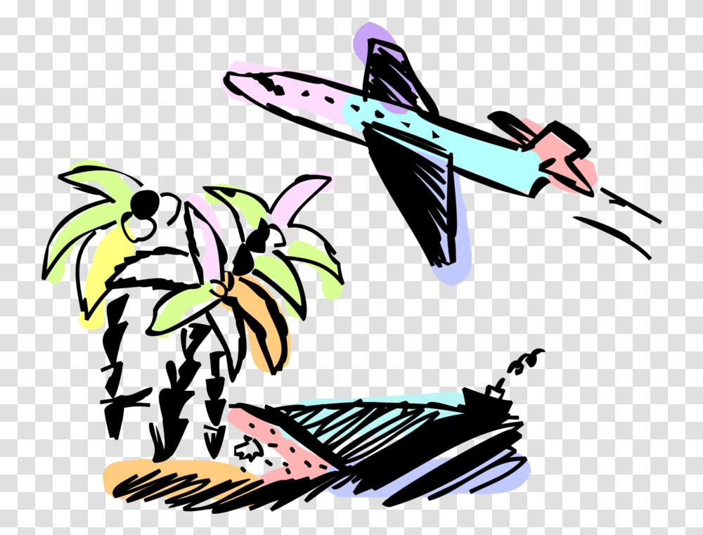 Airplane With Island Destination Palm Trees Vector Image Airplane Palm Tree Logo, Graphics, Art, Floral Design, Pattern Transparent Png