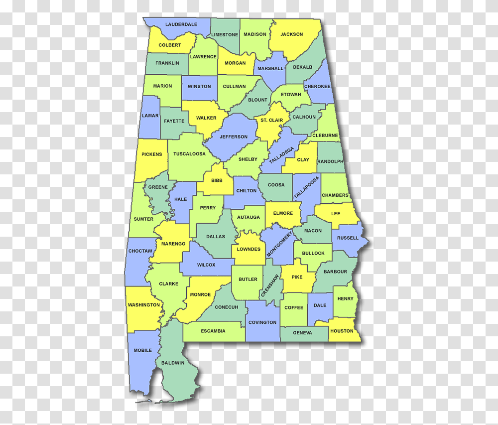 Alabama County Map Map Of Alabama Counties, Diagram, Atlas, Plot, Vegetation Transparent Png