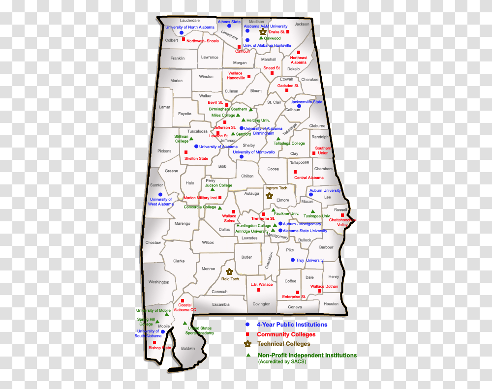 Alabama Institution Map Map Of Alabama, Diagram, Atlas, Plot, Menu Transparent Png