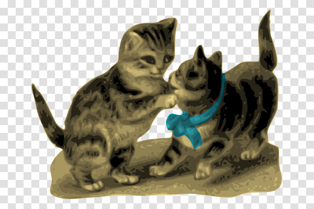 AlanO Kittens One With Blue Ribbon, Animals, Statue, Sculpture Transparent Png