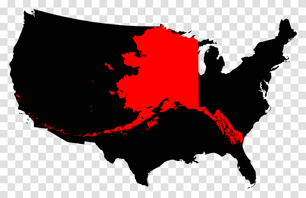 Alaska Compared To The United States Map Alaska On United States, Leaf, Plant, Tree, Mountain Transparent Png