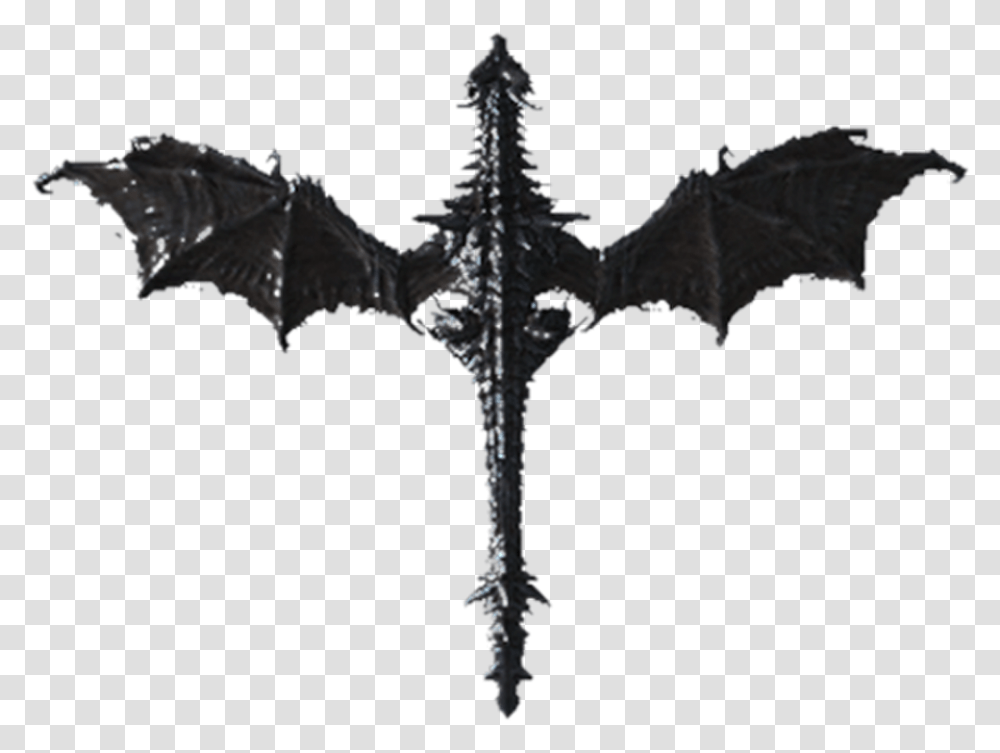 Alduin Drawing Black And White Dragon Drawing Top View, Cross, Weapon, Weaponry Transparent Png