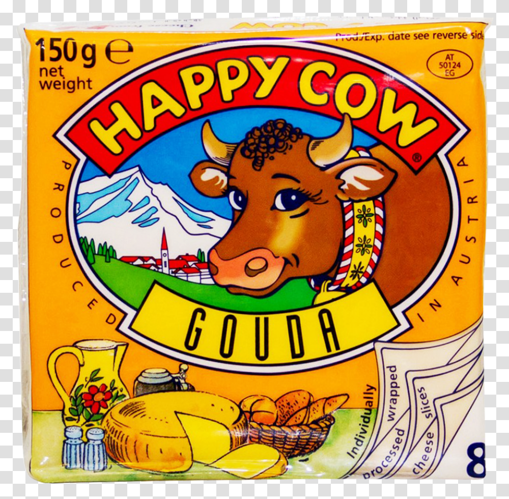 Alfatah Happy Cow Gouda Cheese Slice 150 Gm, Poster, Advertisement, Label, Text Transparent Png