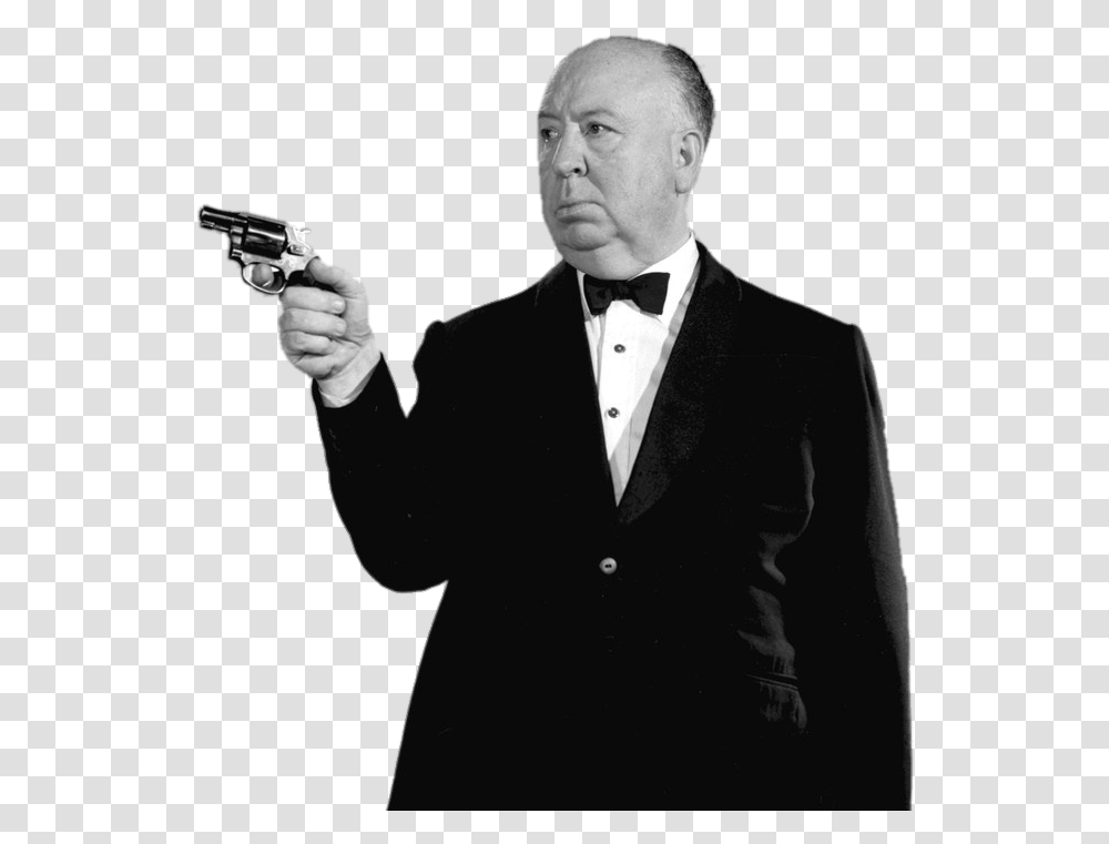 Alfred Hitchcock Holding A Pistol Man With Pistol, Tie, Accessories, Accessory, Person Transparent Png