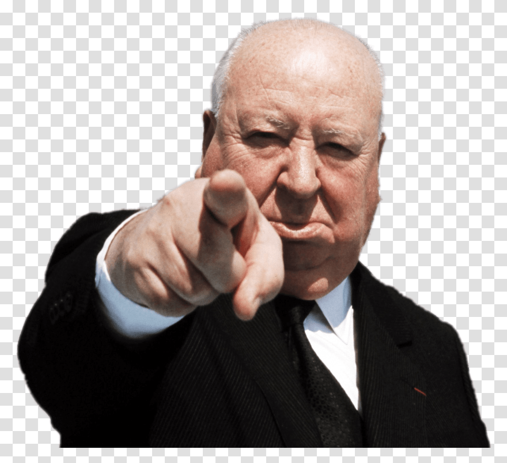 Alfred Hitchcock Pointing Alfred Hitchcock No Background, Person, Human, Suit, Overcoat Transparent Png
