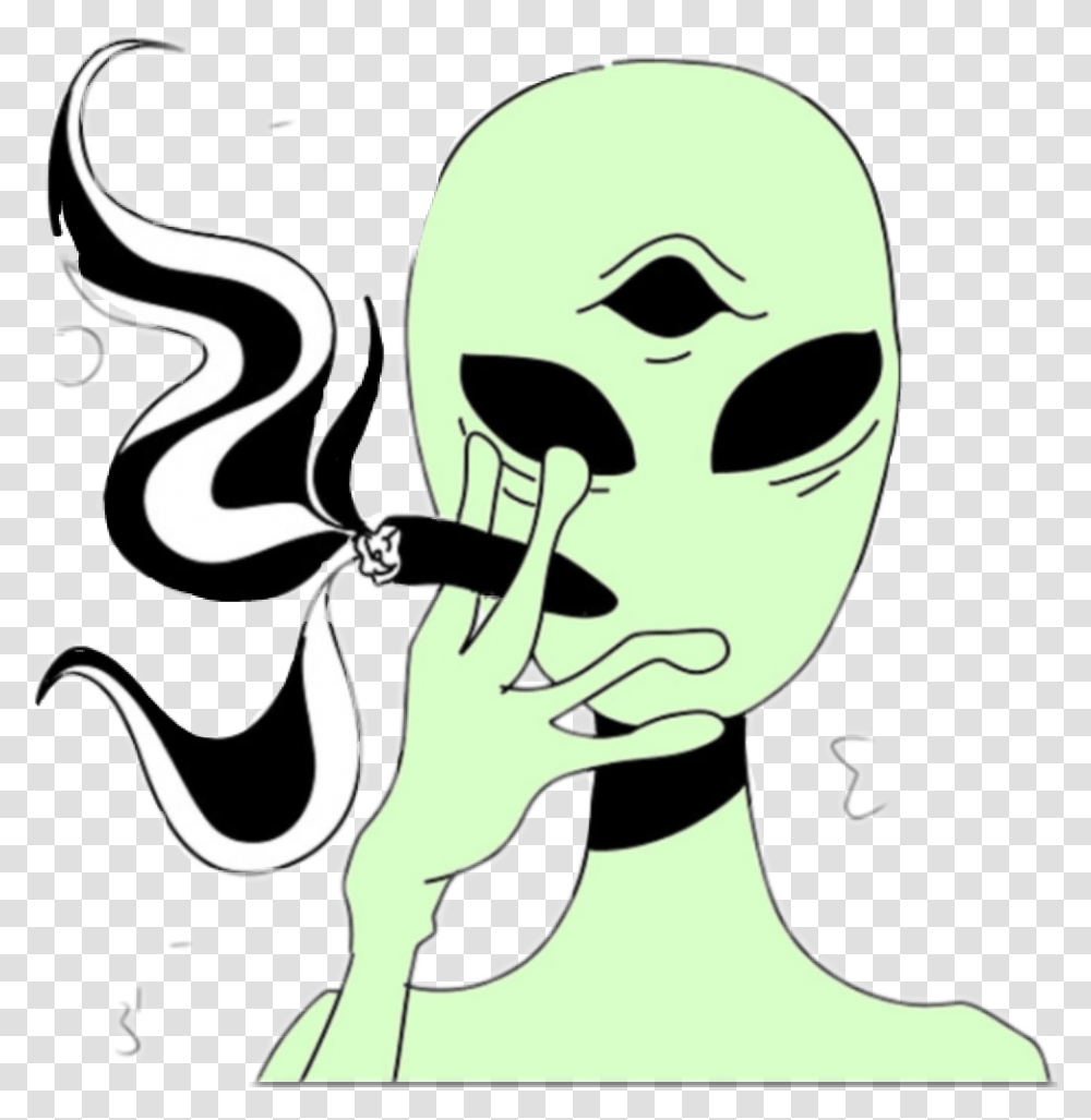 Alien Smoking A Joint Drawing Download Alien Drawing, Label Transparent Png