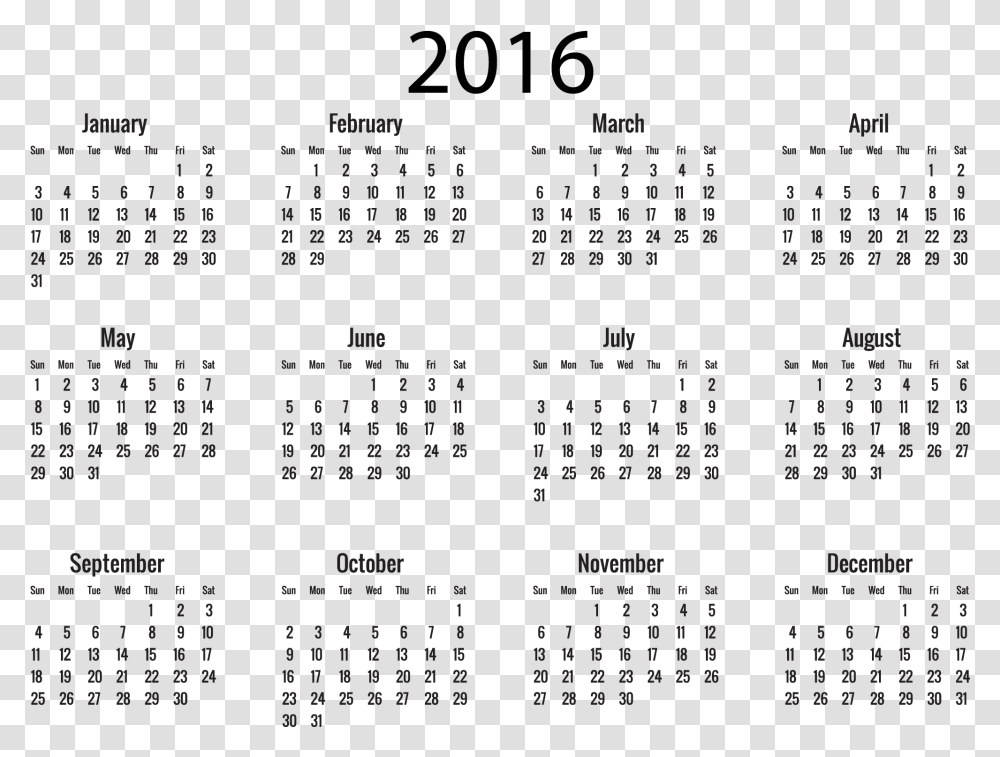 All Month Calendar 2016 Year Long Calendar 2019, Menu Transparent Png