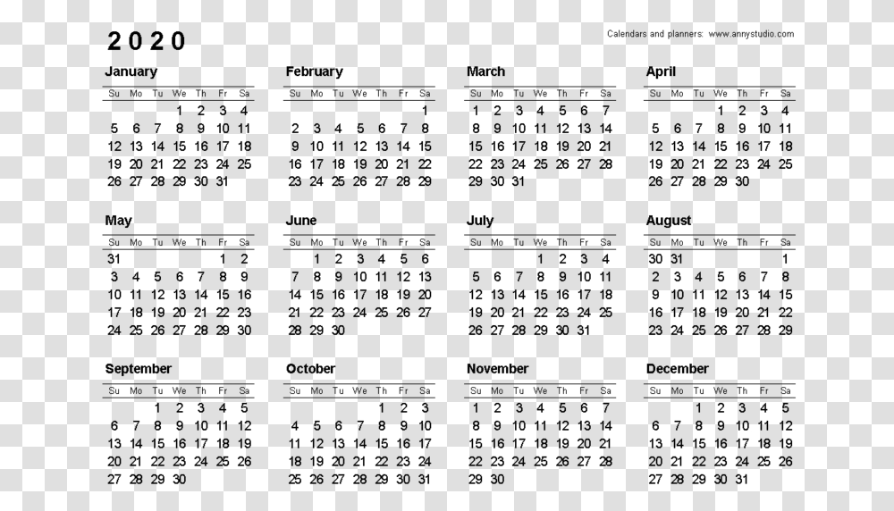 All Months Calendar 2020 2020 Calendar Transparent Png