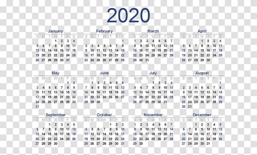 All Months Calendar 2020 Download Free Free Printable 2020 Calendar, Scoreboard Transparent Png