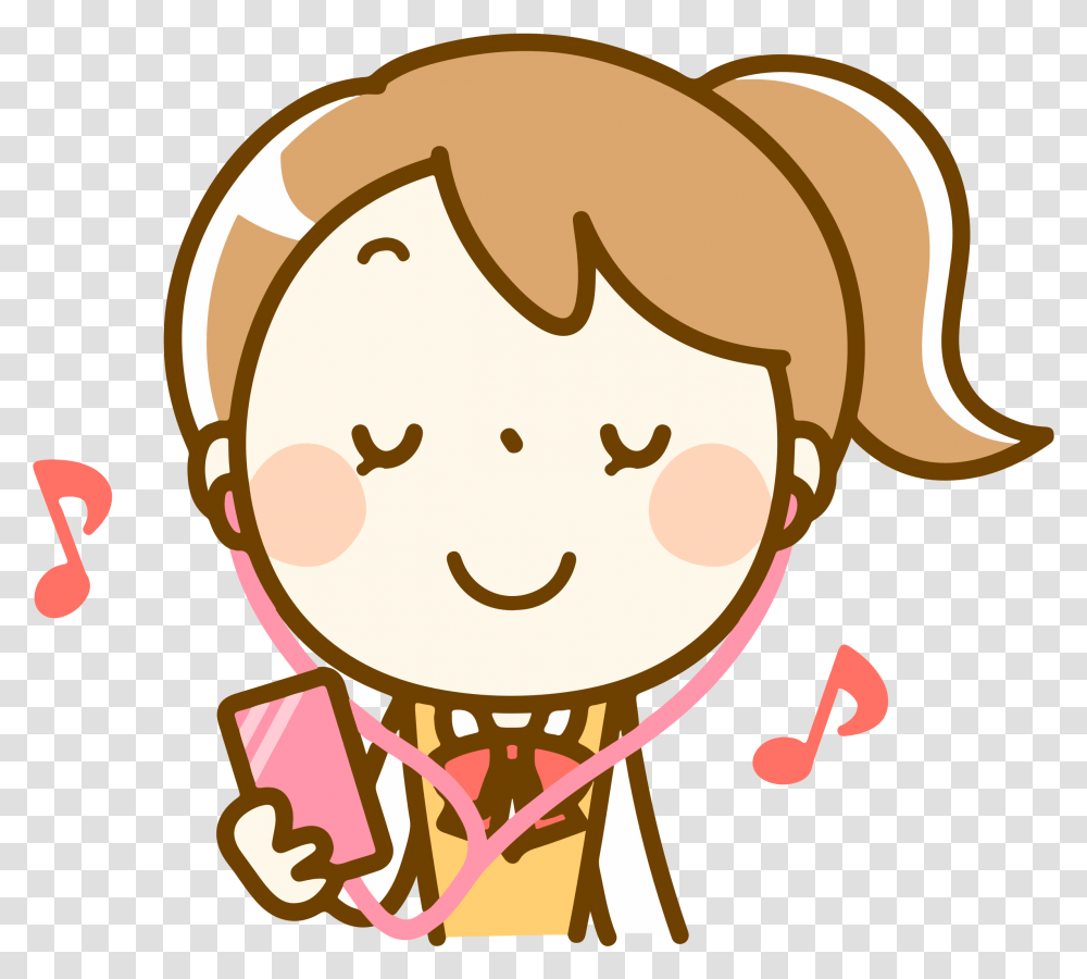 All Photo Clipart Cartoon Girl Listening To Music Listening To Music, Outdoors, Gold, Rattle, Magnifying Transparent Png