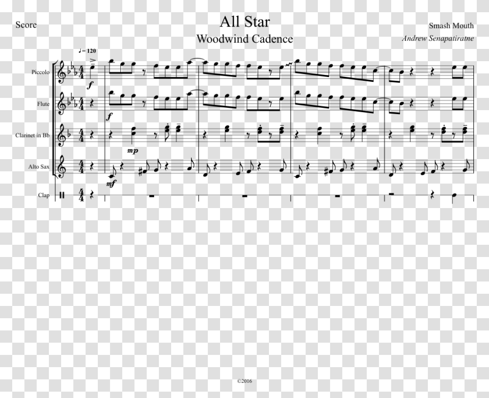 All Star Sheet Music Composed By Smash Mouth 1 Of All Star Marching Band Music, Gray, World Of Warcraft Transparent Png