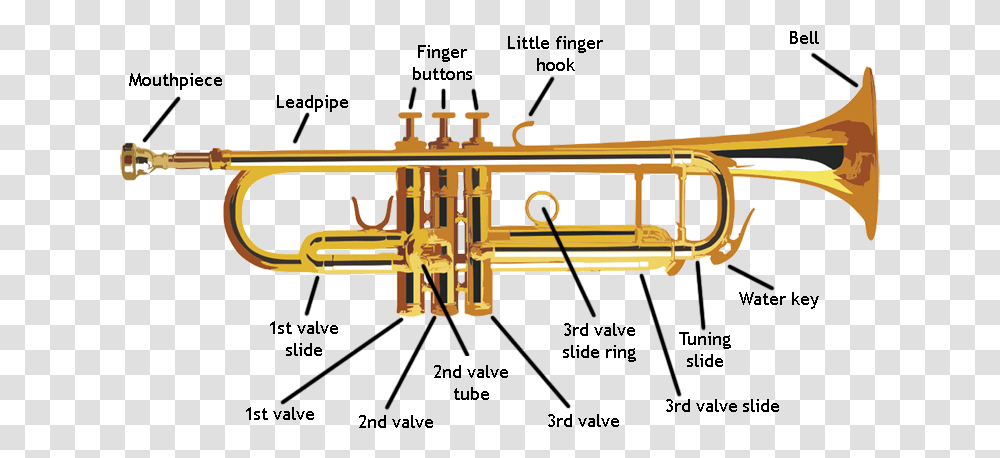 All The Parts Of A Trumpet, Horn, Brass Section, Musical Instrument, Cornet Transparent Png