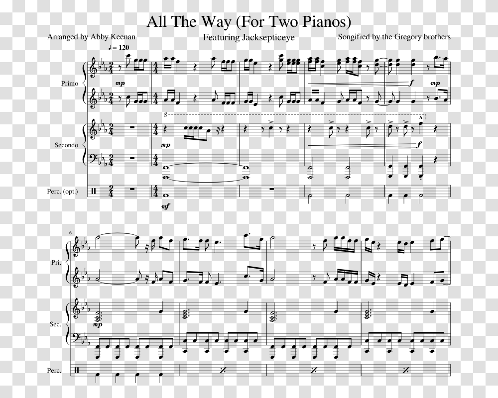 All The Way Sheet Music Composed By Songified By The All The Way Jacksepticeye Piano Sheet Music, Gray, World Of Warcraft Transparent Png