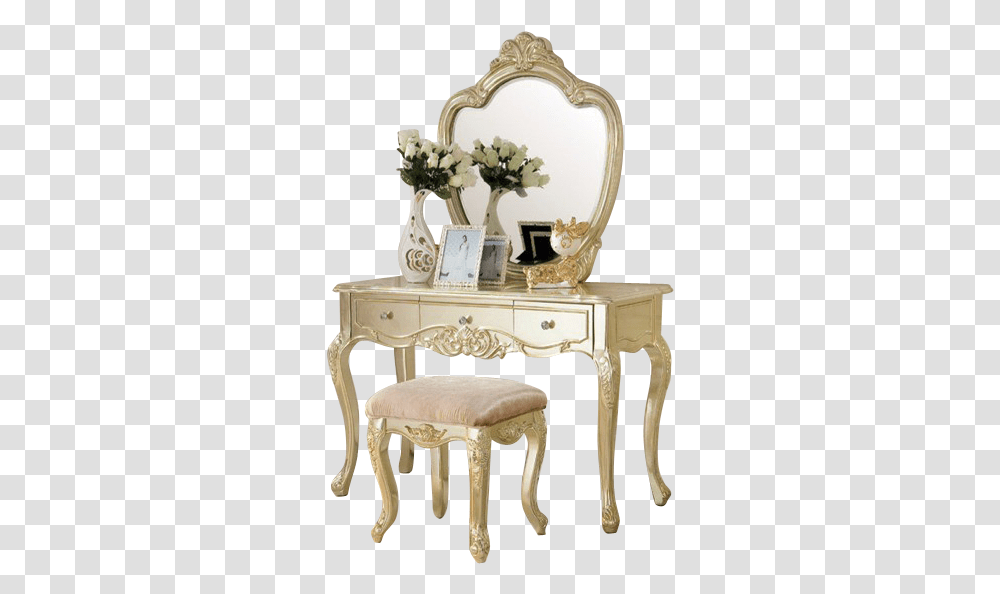 Alluring Gold Vanity Table With French Dressing Table, Furniture, Room, Indoors, Tabletop Transparent Png