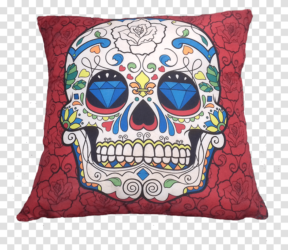 Almofada Caveira Mexicana Vermelho 43x43cm Skulls Cross Stitch Patterns, Pillow, Cushion Transparent Png