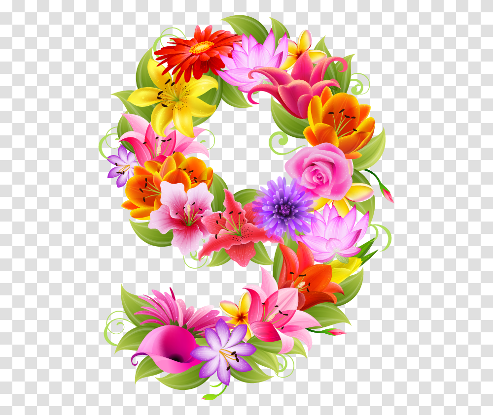 Alphabet Flower Clipart Stock Zona Number 9 Floral, Floral Design, Pattern, Spring Transparent Png