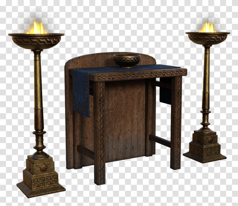 Alter Table Fire Burn Pillars Bowl 3d Render Antique, Tabletop, Lighting, Bronze, Lamp Transparent Png