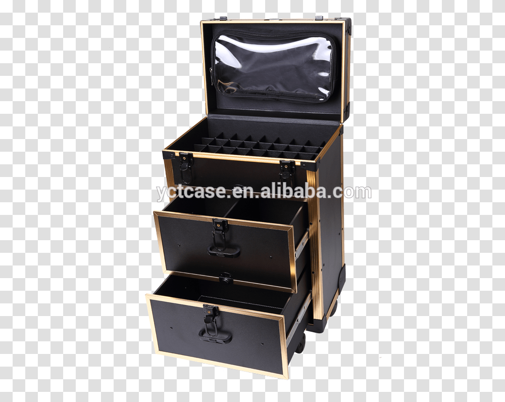 Aluminum Gold Trim Trolley Makeup Kit Case Organizer Drawer, Furniture, Cabinet, Box Transparent Png