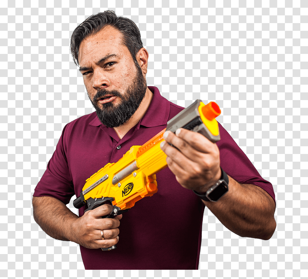 Alvaro Posing With A Nerf Gun Guy Posing With Gun, Person, Face, Weapon, Outdoors Transparent Png