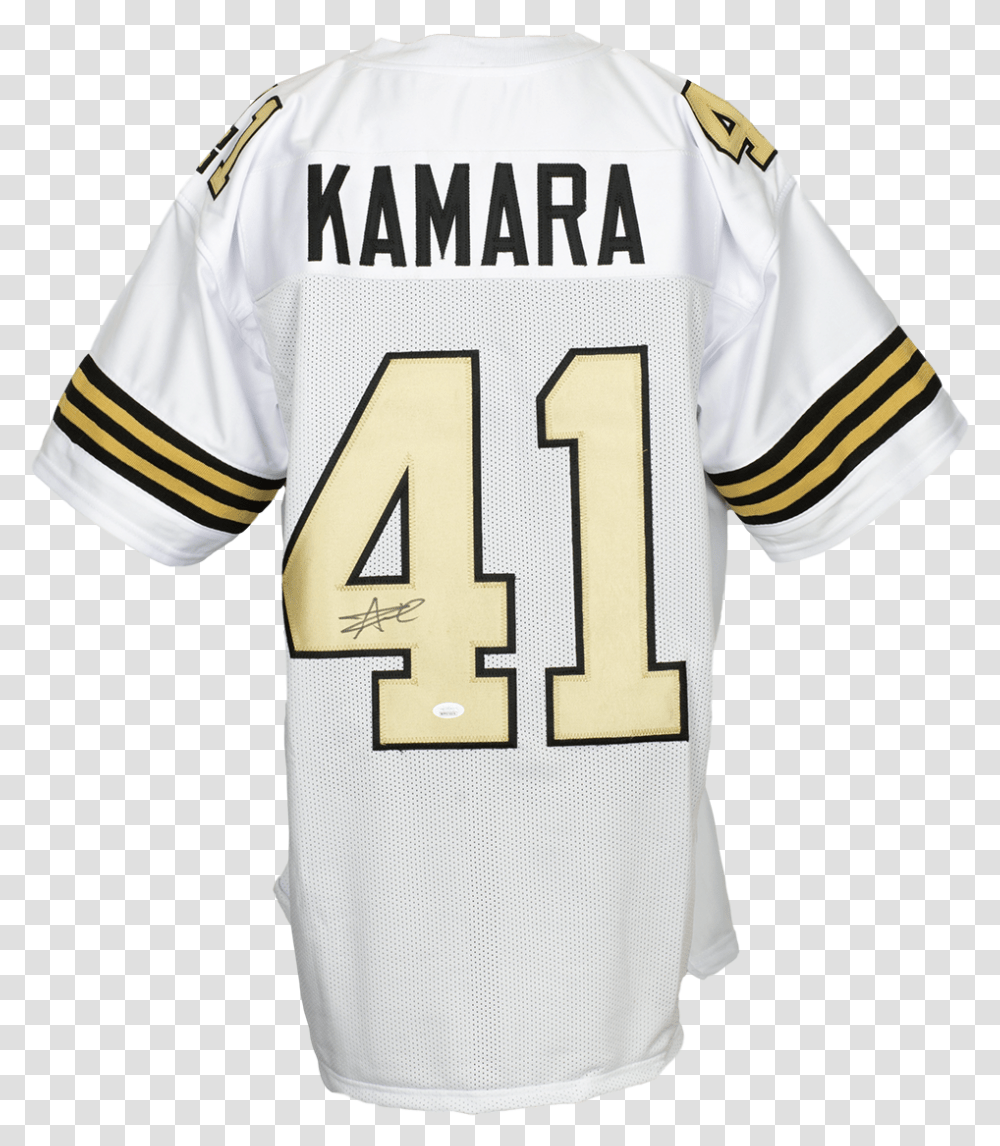Alvin Kamara Signed Custom White And Gold Pro Style Jersey Jsa Itp Short Sleeve, Clothing, Apparel, Shirt, Text Transparent Png