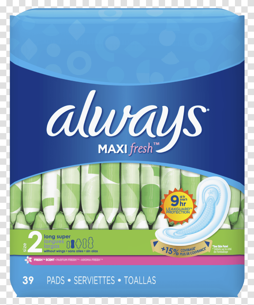 Always Maxi Fresh Size 2 Long Super Pads Without Wings Always Pads Size, Bottle, Paint Container, Flyer, Poster Transparent Png