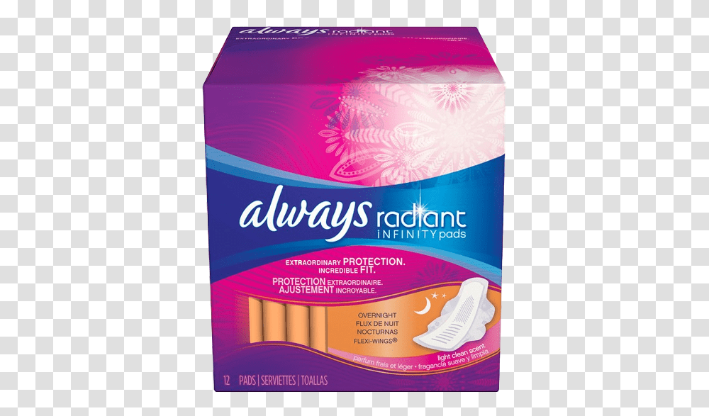 Always Radiant Infinity Pads With Wings Overnight Light Clean Scent Always Pads, Clothing, Apparel, Plant, Paper Transparent Png