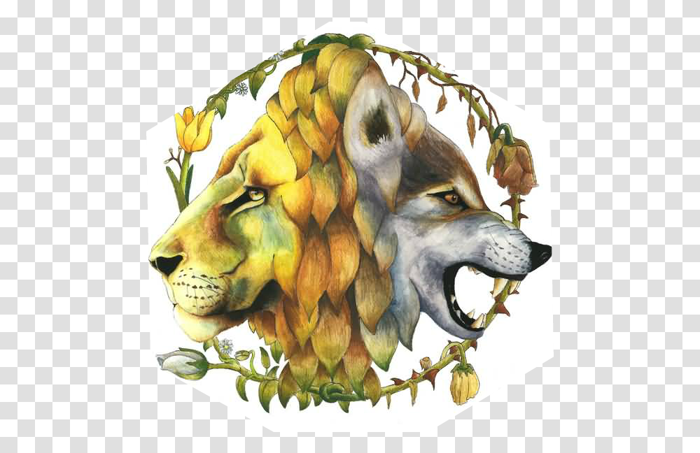 Amazing Collaboration Of Lion And Wolf Tattoo Wolf And Lion Art, Modern Art, Canvas, Painting, Wood Transparent Png