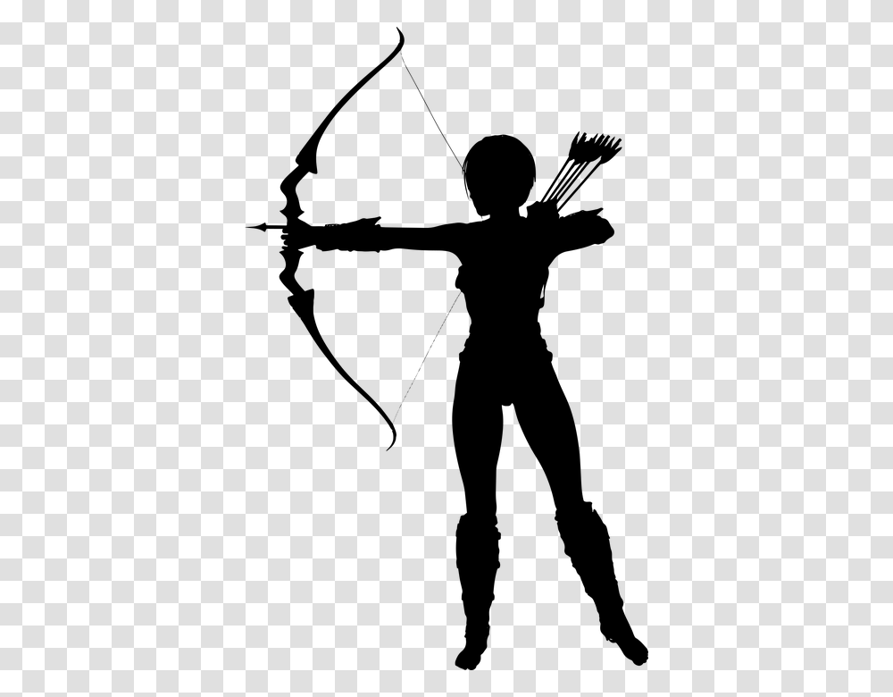 Amazon Archer Arrow Battle Bow Combat Female Silhouette Archer Clipart, Gray, World Of Warcraft Transparent Png