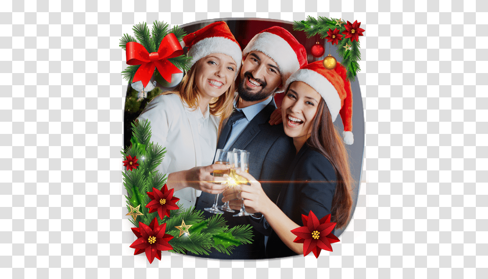 Amazoncom Merry Christmas Photo Frame Montage Xmas Dress Code Christmas Party, Person, Clothing, Hat, Flower Transparent Png