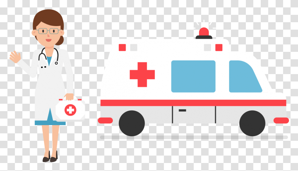 Ambulance And Female Doctor Cartoon Ambulance Car Icon, Van, Vehicle, Transportation, Person Transparent Png