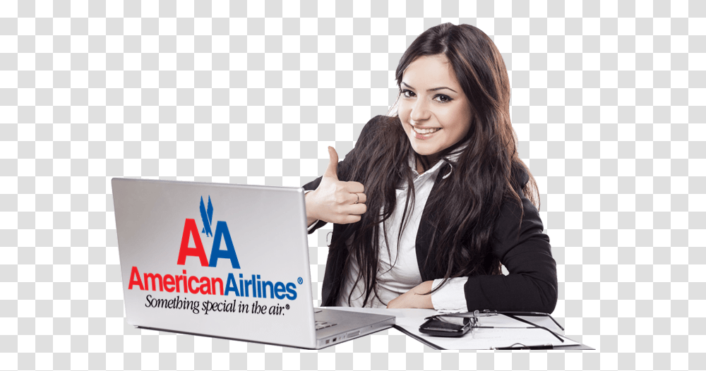 American Airlines Phone Number Girl With Laptop, Person, Human, Thumbs Up, Finger Transparent Png