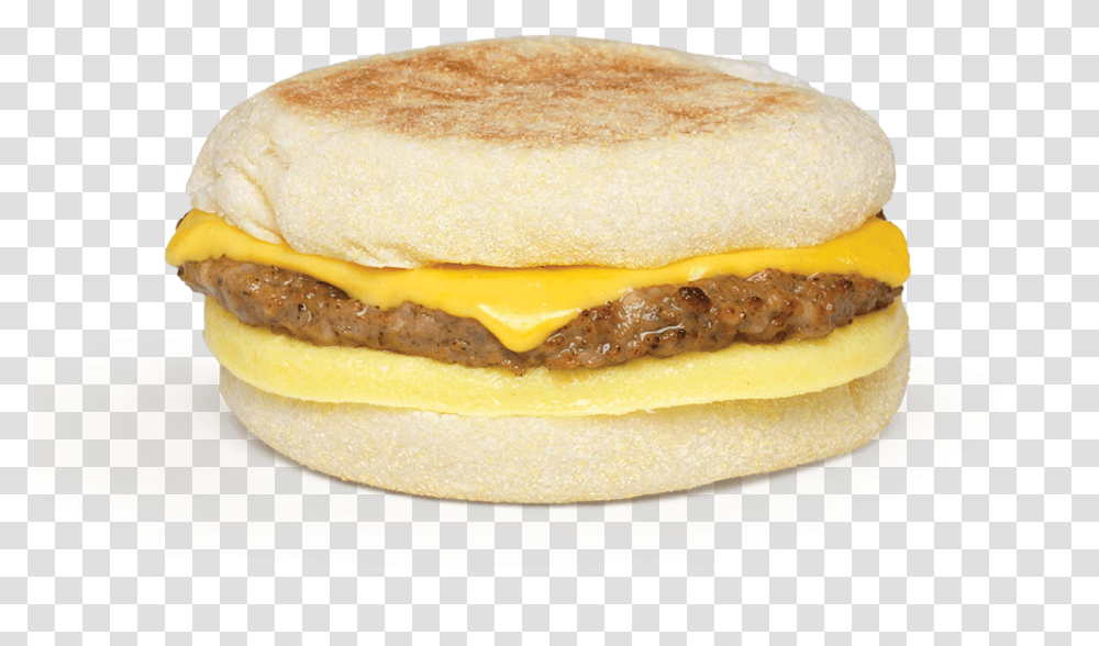 American Cheese Sausage Egg And Cheese Muffin, Burger, Food, Bread Transparent Png