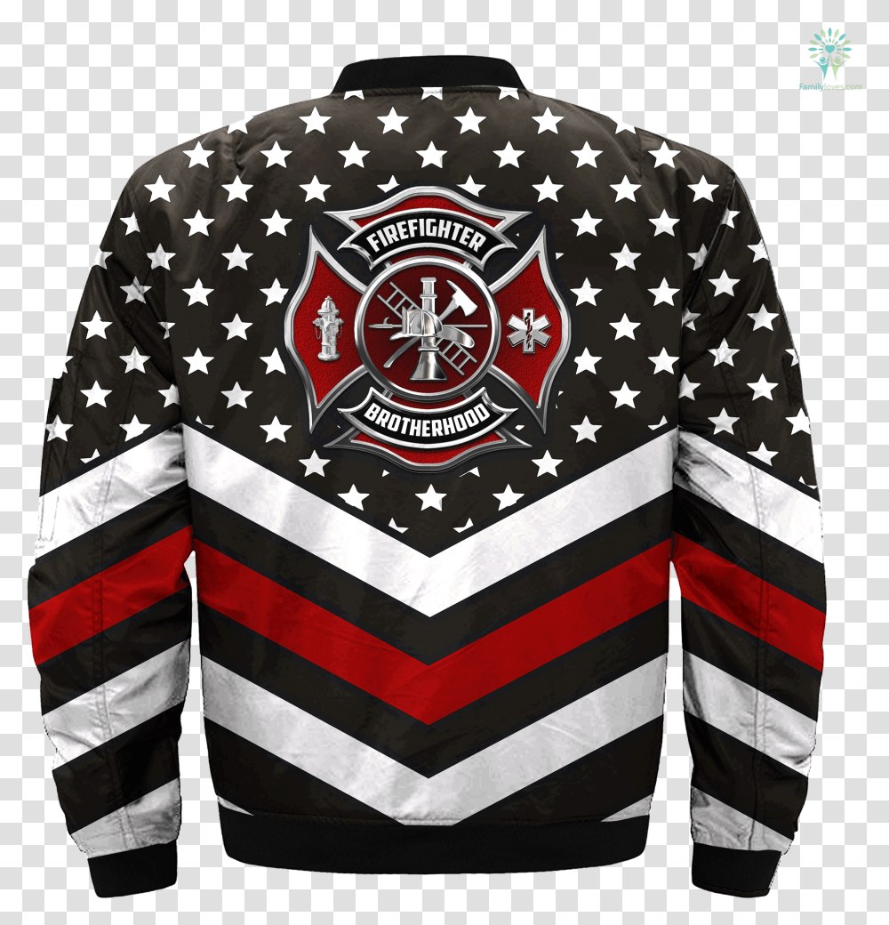 American Firefighter Brotherhood Over Print Bomber, Jacket, Coat, Shirt Transparent Png