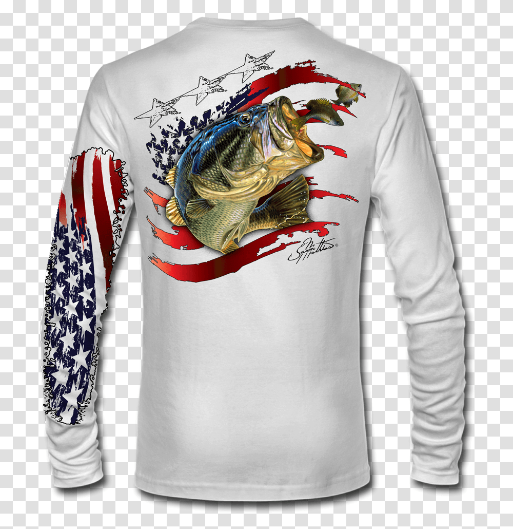 American Flag Bass Marlin Fishing Shirt Design, Sleeve, Long Sleeve, Person Transparent Png
