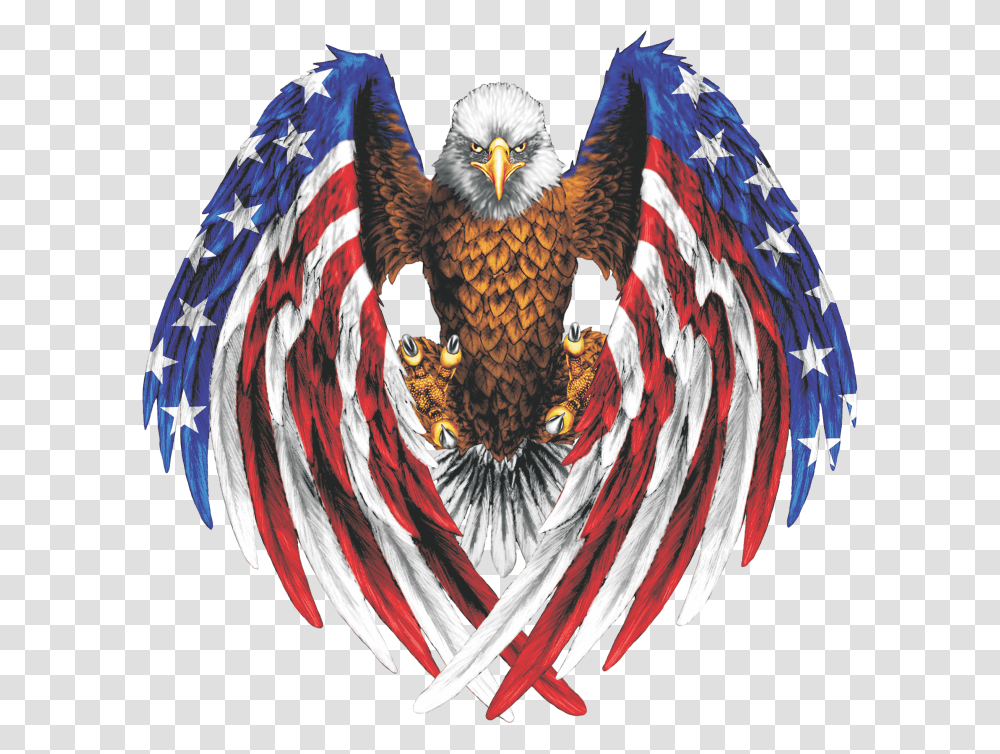 American Flag Eagle Bald Eagle With American Flag In Wing, Bird, Animal, Chicken, Poultry Transparent Png