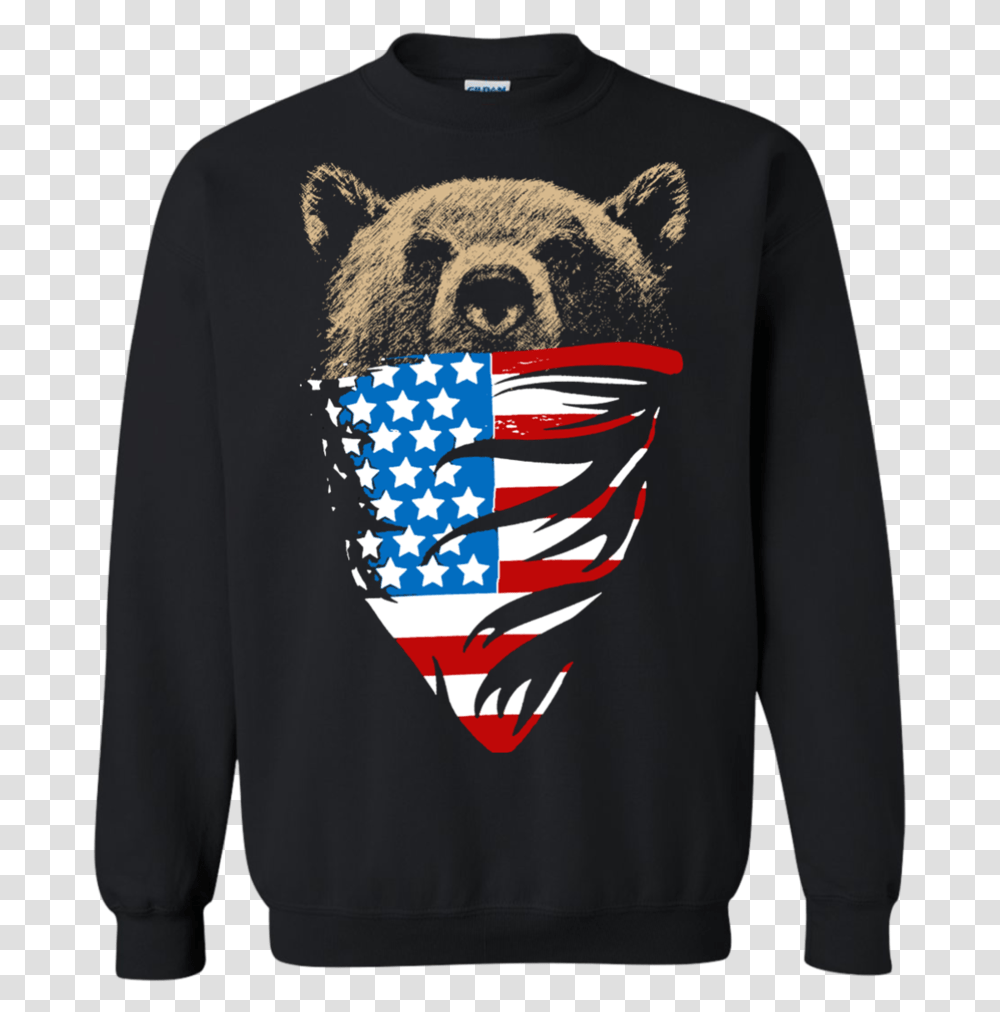 American Flag Grizzly Bear, Sleeve, Long Sleeve, Sweater Transparent Png