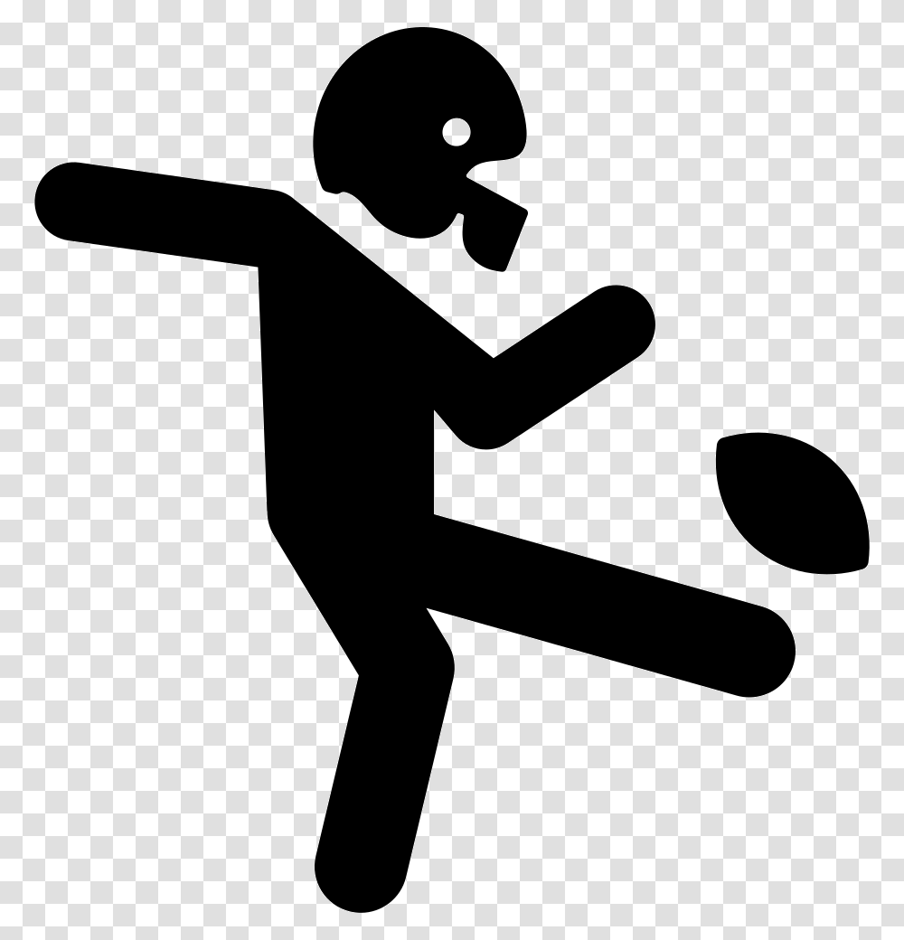 American Football Player Kicking The Ball Man Kicking American Football, Hammer, Tool, Stencil, Silhouette Transparent Png