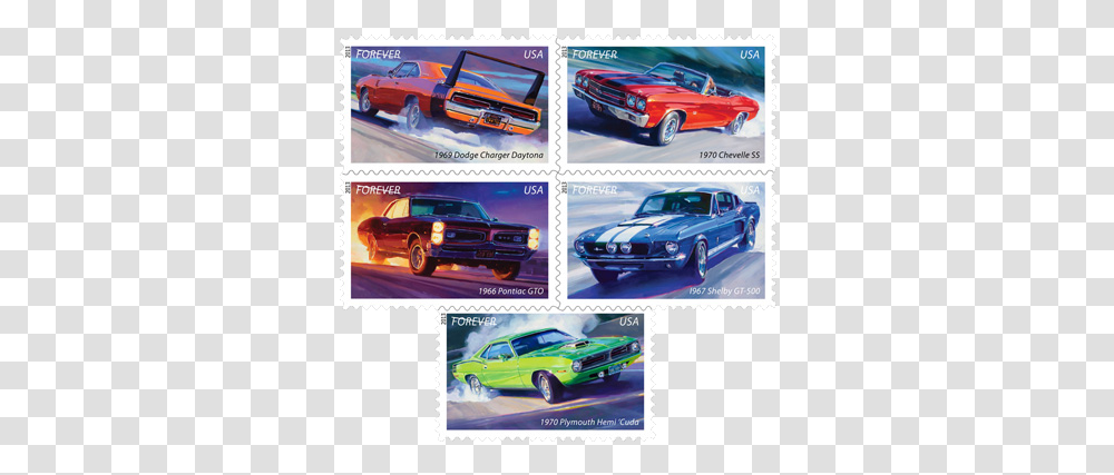 American Muscle Cars Forever Stamps Tom Fritz Art Muscle Car Stamps, Vehicle, Transportation, Automobile, Tire Transparent Png