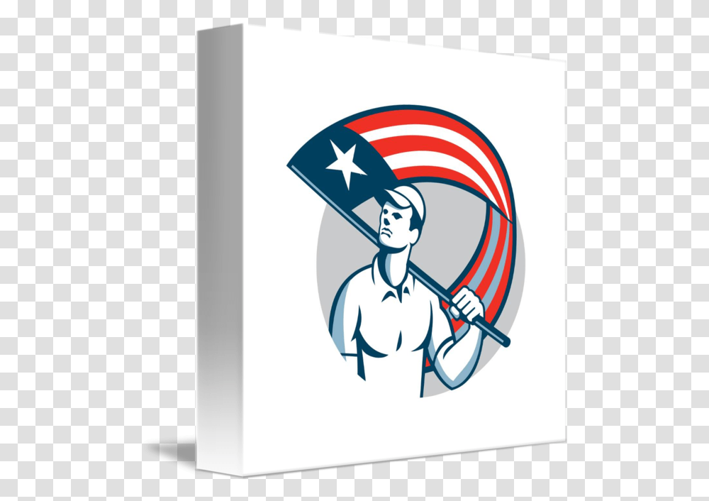 American Tradesman Holding Usa Flag Circle By Aloysius Patrimonio American, Symbol, Label, Text, Hand Transparent Png