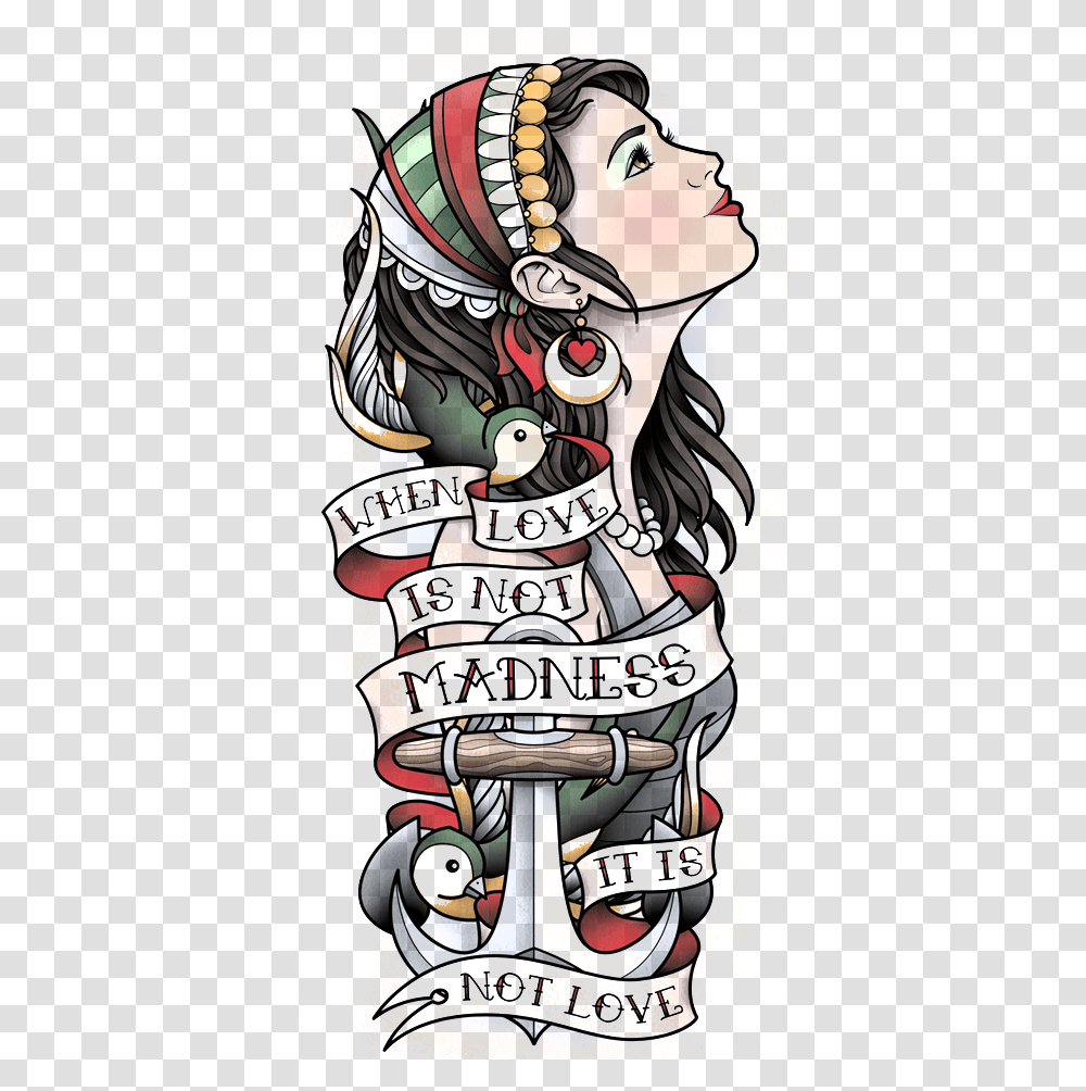American Traditional Female Tattoo, Poster, Advertisement, Flyer, Paper Transparent Png